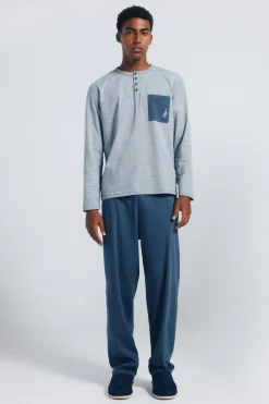 Springfield Pijama largo microraya borado galgo azul Clearance