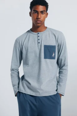 Springfield Pijama largo microraya borado galgo azul Clearance