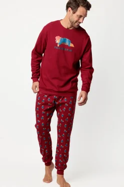 Admas Pijama largo Paddington 100% algodón para hombre burdeos Hot