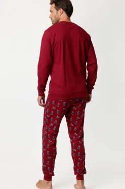 Admas Pijama largo Paddington 100% algodón para hombre burdeos Hot