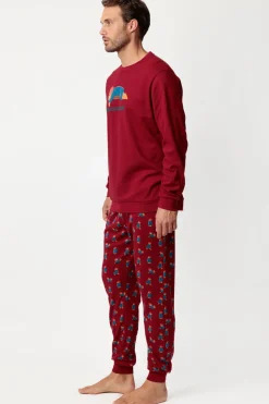 Admas Pijama largo Paddington 100% algodón para hombre burdeos Hot