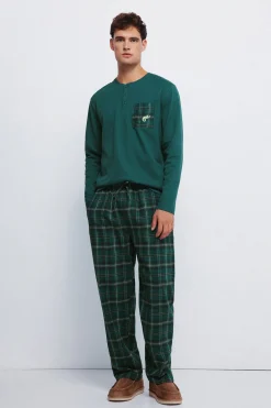 Springfield Pijama largo pantalón cuadros verde Sale