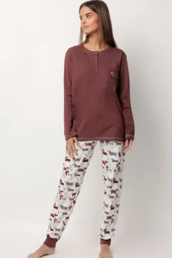 Admas Pijama largo perro salchicha para mujer marrón Online