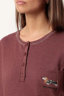 Admas Pijama largo perro salchicha para mujer marr&oacute;n Online