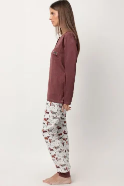Admas Pijama largo perro salchicha para mujer marr&oacute;n Online