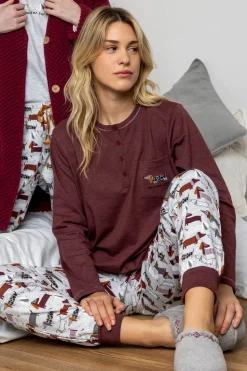 Admas Pijama largo perro salchicha para mujer marr&oacute;n Online