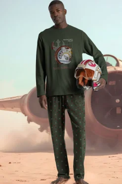 Admas Pijama largo piloto Star Wars 100% algodón hombre verde