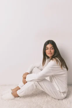 Women'secret Pijama largo polar estampado rayas lurex marfil Online