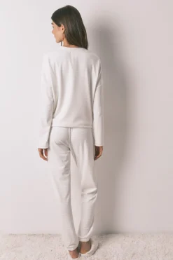 Women'secret Pijama largo polar estampado rayas lurex marfil Online