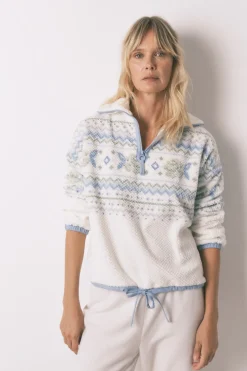 Women'secret Pijama largo polar Jaquard marfil
