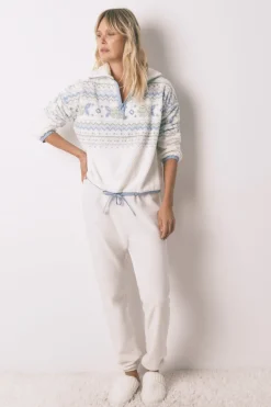 Women'secret Pijama largo polar Jaquard marfil