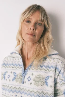 Women'secret Pijama largo polar Jaquard marfil