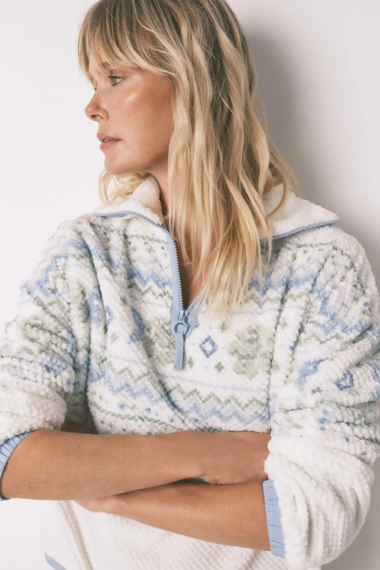 Women'secret Pijama largo polar Jaquard marfil