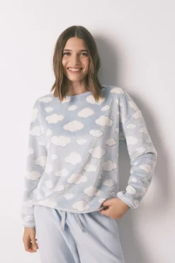 Women'secret Pijama largo polar mousse nubes azul Online