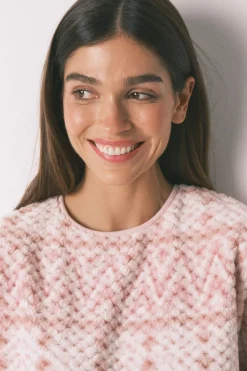 Women'secret Pijama largo polar cenefa rosa Discount