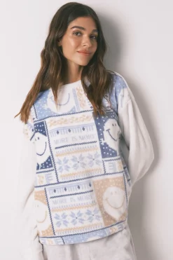 Women'secret Pijama largo polar SmileyWorld® marfil