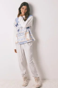 Women'secret Pijama largo polar SmileyWorld® marfil