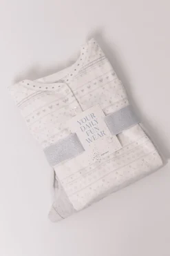 Women'secret Pijama largo polar suave cenefas gris blanco New