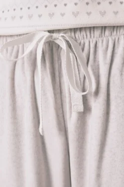 Women'secret Pijama largo polar suave cenefas gris blanco New