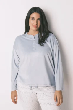 Women'secret Pijama largo polar suave cenefas azul Outlet