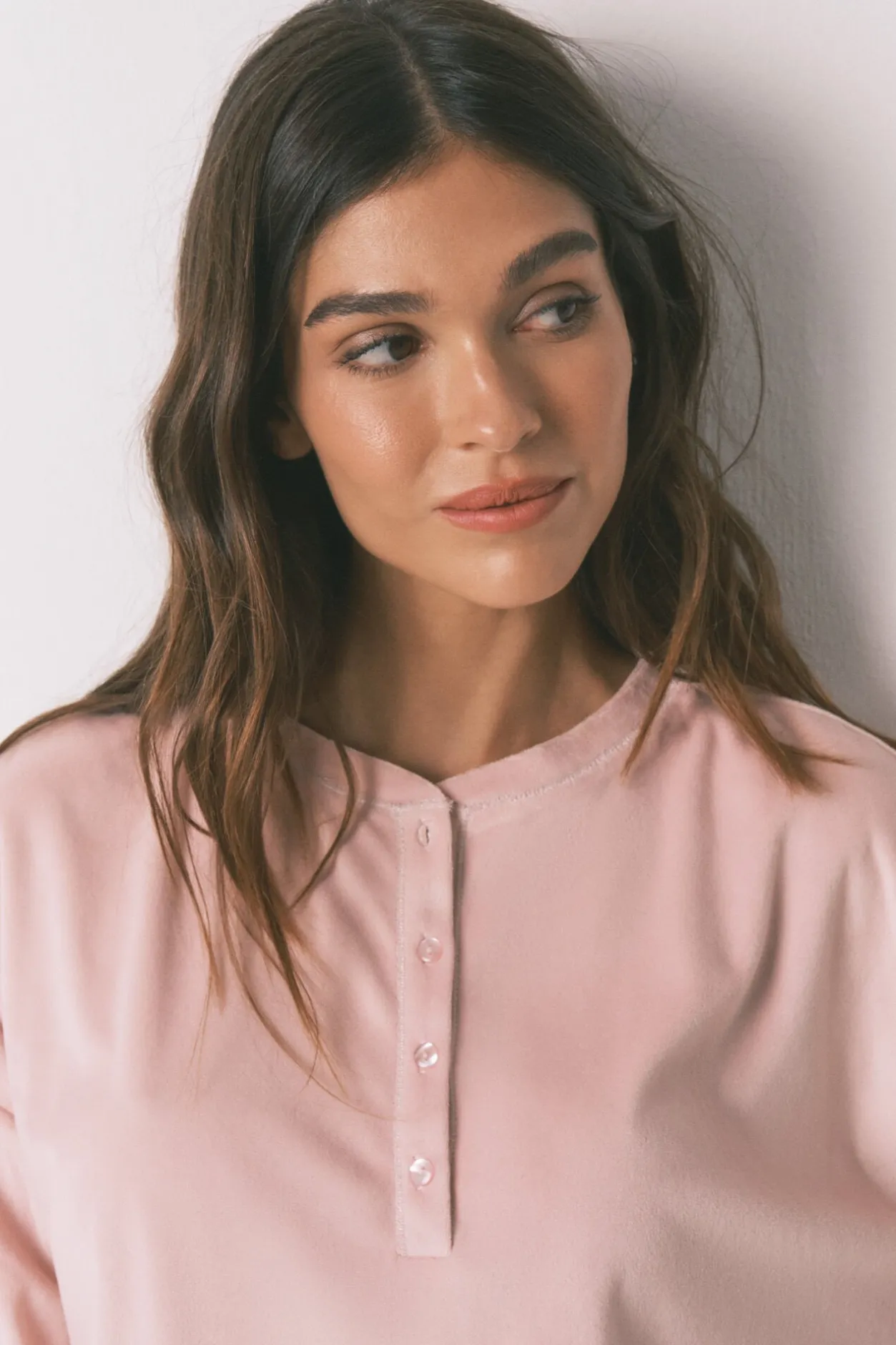 Women'secret Pijama largo polar suave cenefas rosa Clearance