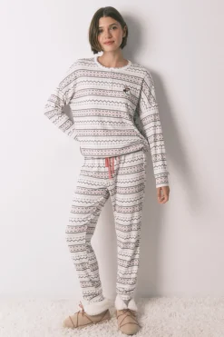 Women'secret Pijama largo punto cálido suave cenfas Mickey blanco
