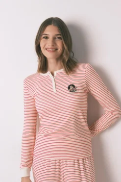 Women'secret Pijama largo punto extra suave rayas Mafalda rojo Discount