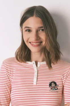 Women'secret Pijama largo punto extra suave rayas Mafalda rojo Discount