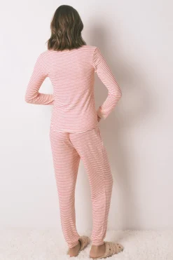 Women'secret Pijama largo punto extra suave rayas Mafalda rojo Discount