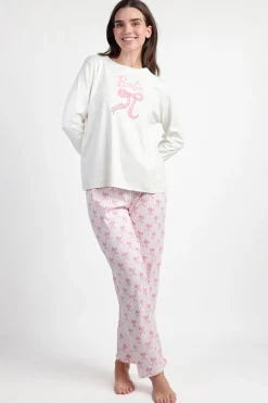 Admas Pijama largo rayas lazos Barbie 100% algodón beige Outlet
