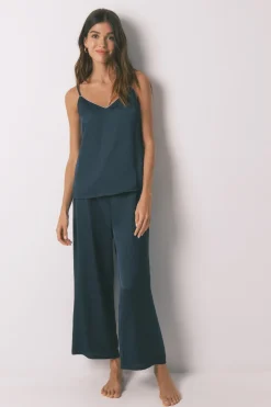 Women'secret Pijama largo satén azul New