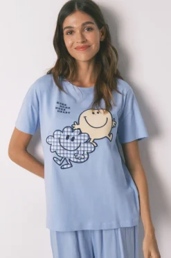 Women'secret Pijama largo SmileyWorld® manga corta azul