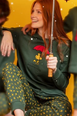 Admas Pijama largo Snoopy 100% algodón para mujer verde Sale