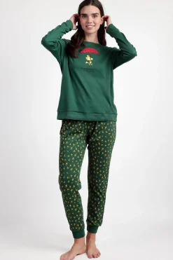 Admas Pijama largo Snoopy 100% algodón para mujer verde Sale