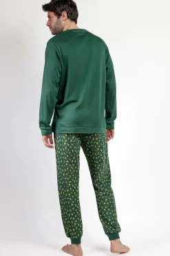 Admas Pijama largo Snoopy 100% algodón para hombre verde Outlet