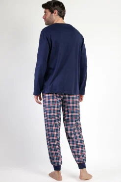 Admas Pijama largo Snoopy cuadros 100% algodón azul Online