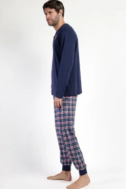 Admas Pijama largo Snoopy cuadros 100% algodón azul Online