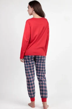 Admas Pijama largo Snoopy cuadros 100% algodón rojo Sale