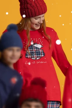 Admas Pijama largo Snoopy cuadros 100% algodón rojo Sale