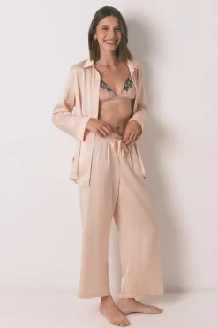 Women'secret Pijama largo strass satén naranja Outlet