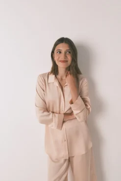 Women'secret Pijama largo strass satén naranja Outlet