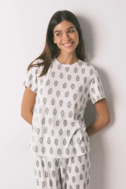 Women'secret Pijama largo super soft flores manga corta blanco Sale