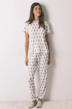 Women'secret Pijama largo super soft flores manga corta blanco Sale