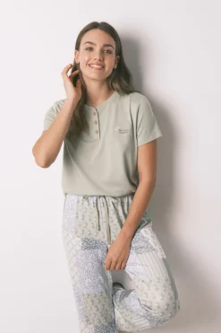 Women'secret Pijama largo super soft patchwork manga corta verde Online