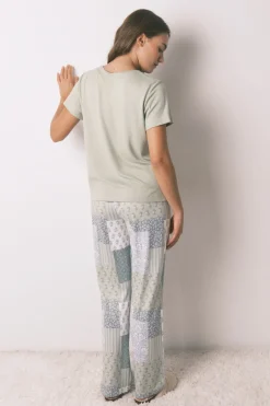 Women'secret Pijama largo super soft patchwork manga corta verde Online