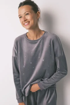 Women'secret Pijama largo terciopelo suave brillo gris Hot