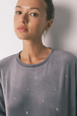 Women'secret Pijama largo terciopelo suave brillo gris Hot