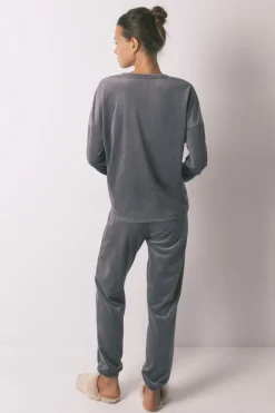 Women'secret Pijama largo terciopelo suave brillo gris Hot