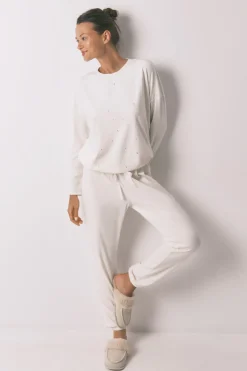 Women'secret Pijama largo terciopelo suave blanco brillo marfil Sale