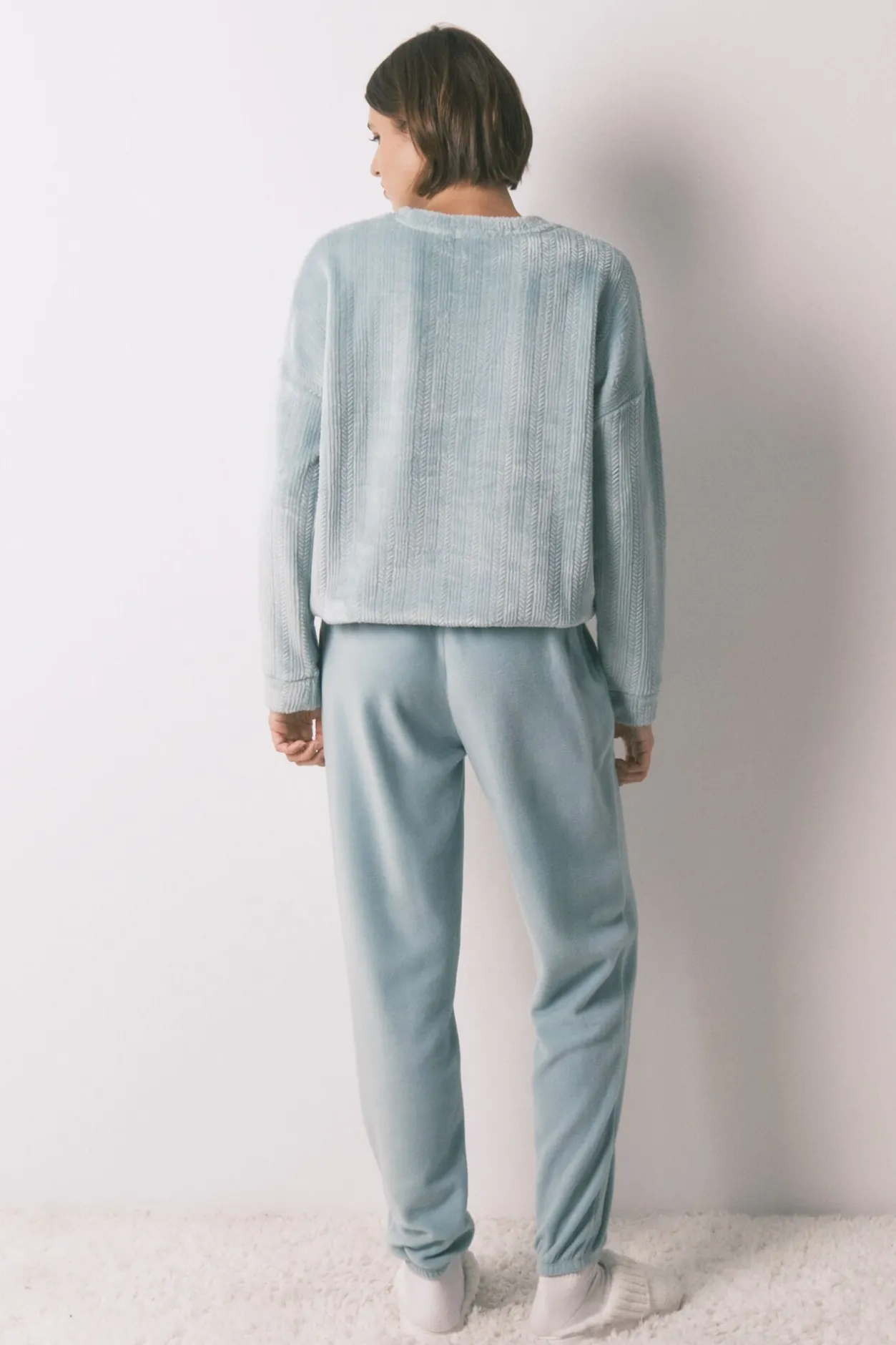 Women'secret Pijama largo terciopelo textura azul New